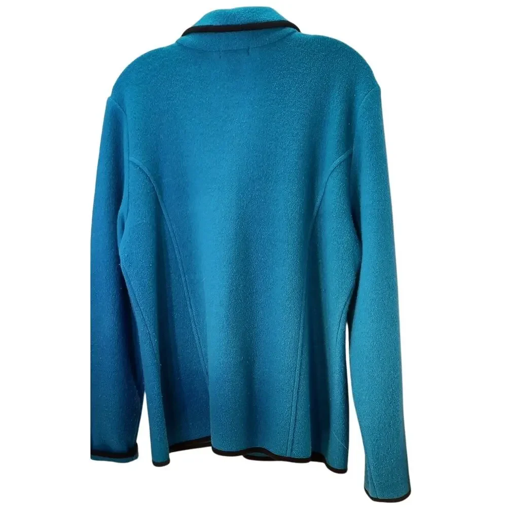 Vintage Laura Ashley Wool Jacket Teal Black Trim Full Zip Women's Large Heritage - Picture 4 of 6